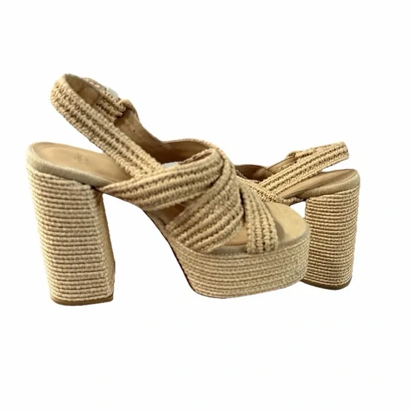 Castaner Sandalo in Rafia Adriana Size 38 Chunky Heel Sandals‎ Made In Spain - Picture 6 of 16